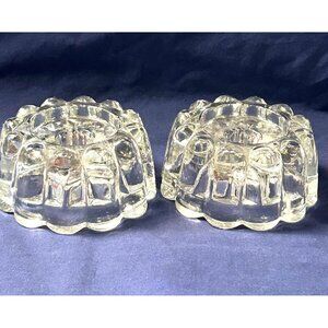 Vintage Pressed Crystal Votive Candle Holders Set of 2 Heavy Scalloped Clear
